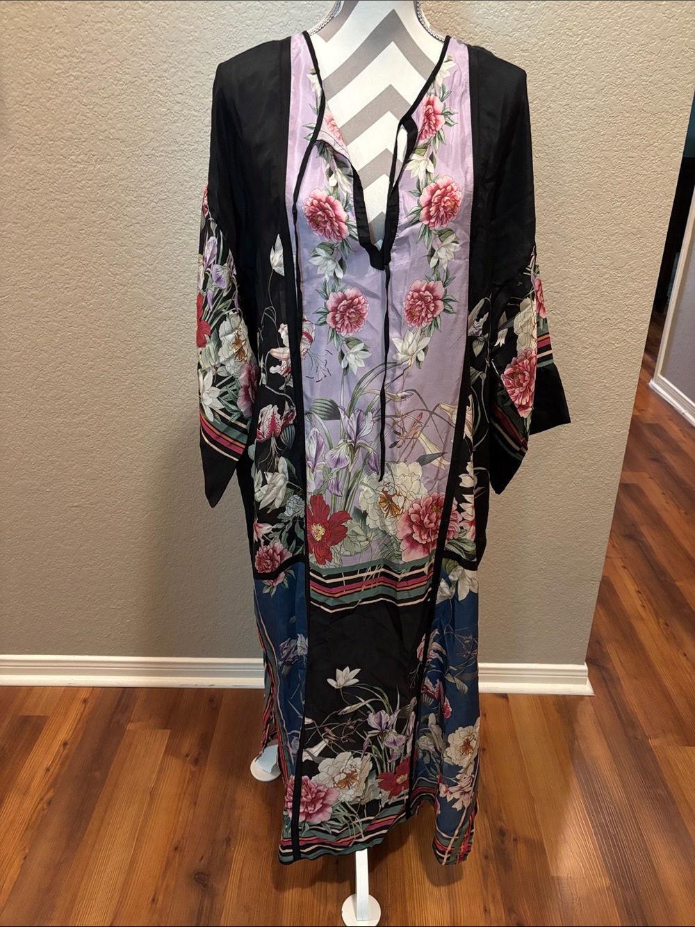Johnny Was Black and Lavender Floral Maxi Dress